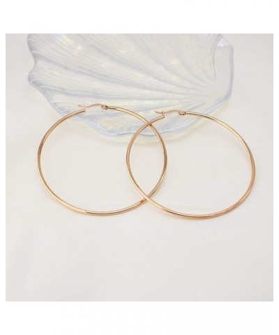 Large Gold Hoop Earrings for Women - Stainless Steel Healthy Choice for Sensitive Ears Rose Gold 60.0 Millimeters $9.50 Earrings