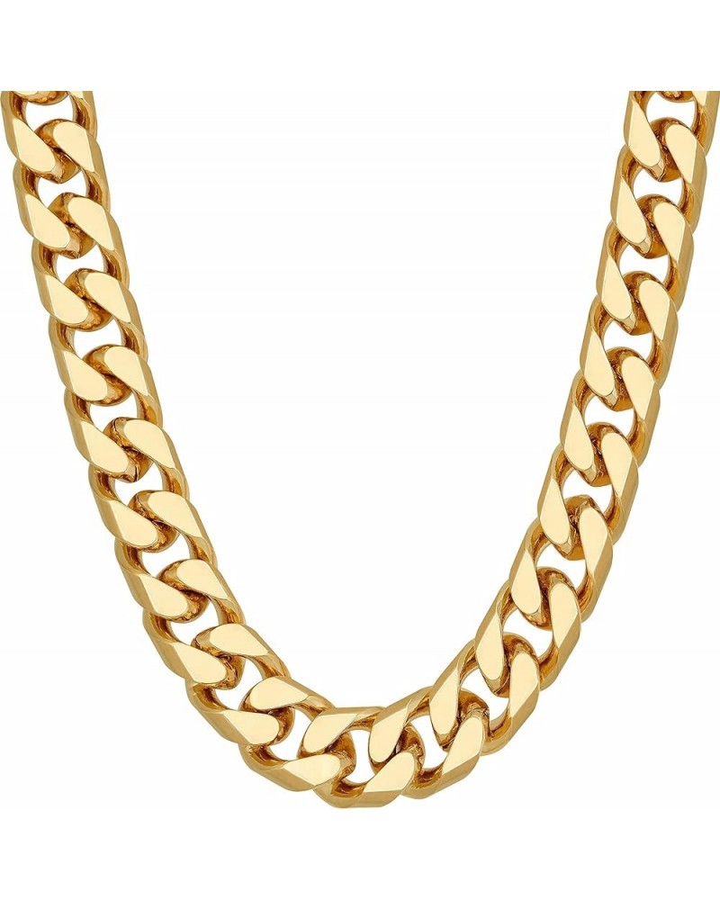 Miami Curb Square Cut Cuban Link Chain Necklaces 24k Gold Plated (5mm & 9.5mm) 22 inches 9.5mm Gold $50.14 Necklaces