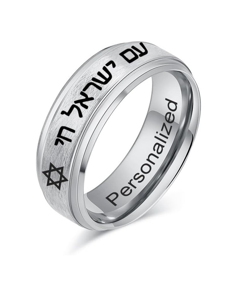 SHNIAN Judaism Hebrew Religious Rings Brushed Tungsten Carbide Black/Silver/Gold Plated Ring Statement Band Rings for Men Fre...