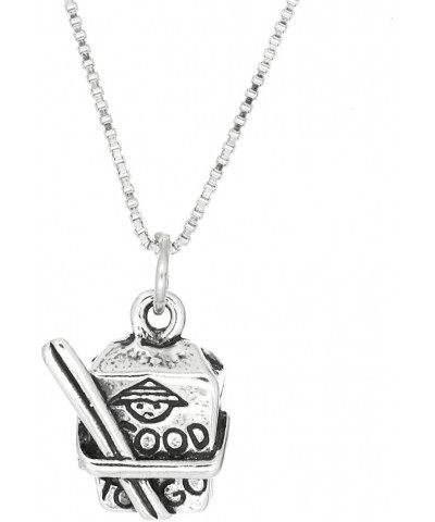 Sterling Silver 3D Chinese Take Out Box with Chopsticks Charm Pendant with Box Chain Necklace 18.0 Inches $22.79 Necklaces