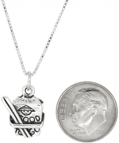 Sterling Silver 3D Chinese Take Out Box with Chopsticks Charm Pendant with Box Chain Necklace 18.0 Inches $22.79 Necklaces