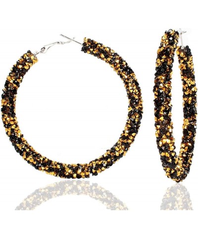 Bohemian Sparkle Resin Rhinestone Wrapped Big Hoop Dangle Earrings Circle Jewelry for Women Girls black gold $7.97 Earrings