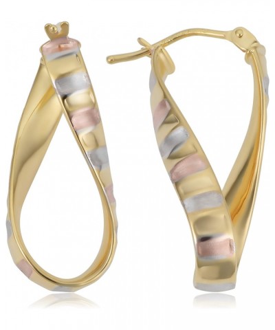 14k Tricolor Gold Scalloped Twisted Oval Hoop Earrings $73.60 Earrings