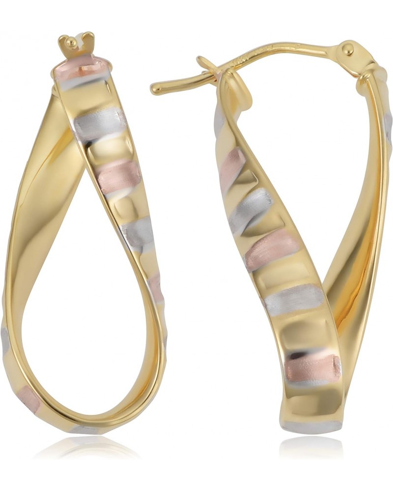 14k Tricolor Gold Scalloped Twisted Oval Hoop Earrings $73.60 Earrings