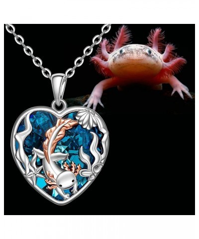 Axolotl Necklace Sterling Silver Cute Mexican Axolotl Necklaces for Women Heart Animal Pendant Funny Axolotls Embraces Jewelr...