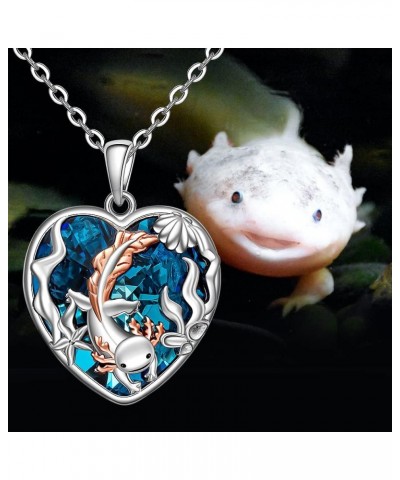 Axolotl Necklace Sterling Silver Cute Mexican Axolotl Necklaces for Women Heart Animal Pendant Funny Axolotls Embraces Jewelr...