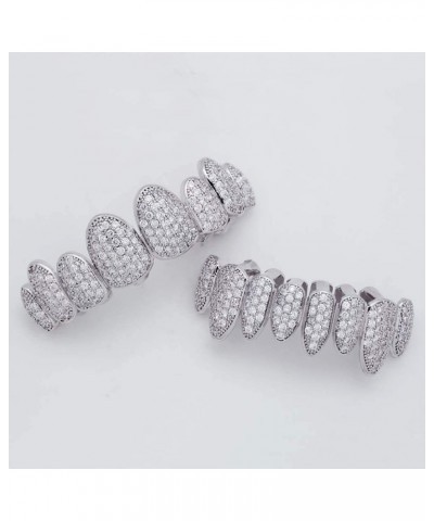 18K Gold Silver Pave Full CZ Grillz 8 Teeth Top and Bottom Grillz + Extra 2 Molding Bars Silver $12.00 Body Jewelry