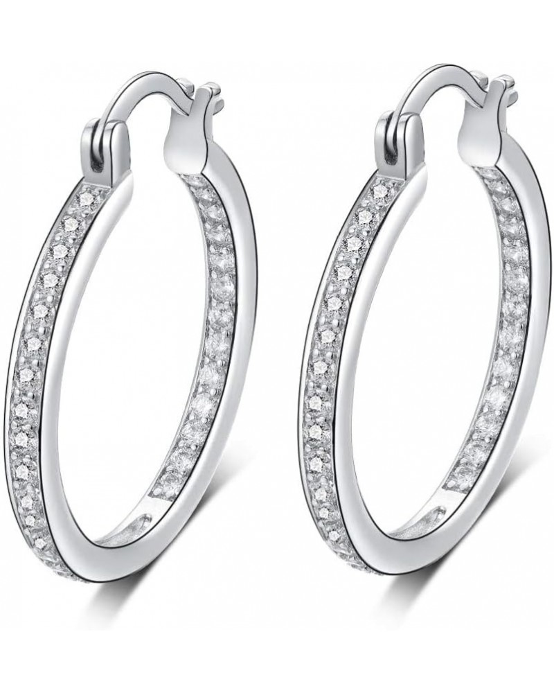 Hoops Earrings Cubic Zirconia for Women 18K White Gold Plated Huggie Earring Lightwight Hoop Size from 20mm to 50mm 25mm $8.7...