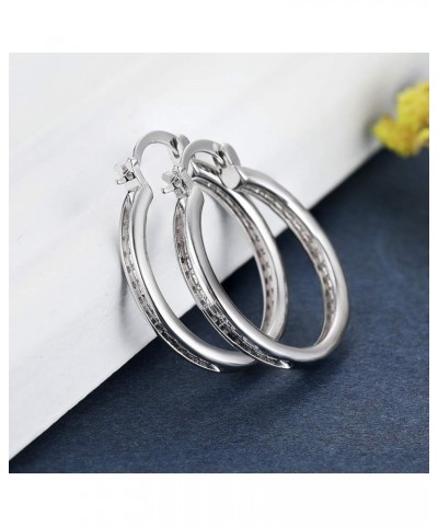 Hoops Earrings Cubic Zirconia for Women 18K White Gold Plated Huggie Earring Lightwight Hoop Size from 20mm to 50mm 25mm $8.7...