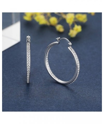 Hoops Earrings Cubic Zirconia for Women 18K White Gold Plated Huggie Earring Lightwight Hoop Size from 20mm to 50mm 25mm $8.7...