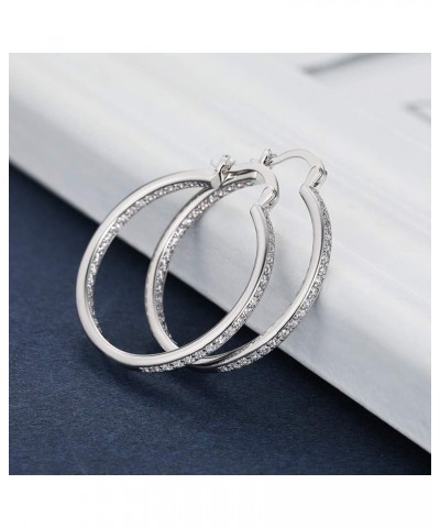 Hoops Earrings Cubic Zirconia for Women 18K White Gold Plated Huggie Earring Lightwight Hoop Size from 20mm to 50mm 25mm $8.7...