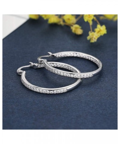 Hoops Earrings Cubic Zirconia for Women 18K White Gold Plated Huggie Earring Lightwight Hoop Size from 20mm to 50mm 25mm $8.7...