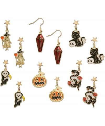 JeanBeau Halloween Skull Skeleto Spooky Ghost Bat Pumpkin Dangle Earrings Set for Women Teen Girls - Gothic Party Holiday Acc...