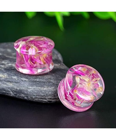 2 Pairs Gauges Piercing Saddle Plugs, Double Flared Flesh Ear Tunnels, Acrylic Flower Logo Earrings Elegant Stretchers. Y679 ...