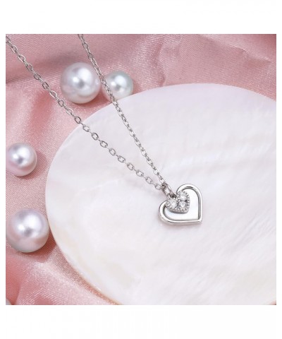 Double Heart Necklace for Women Dainty Mother of Pearl Shell Pendant Oval Necklace Gold Silver Plated Cubic Zirconia Love Hea...