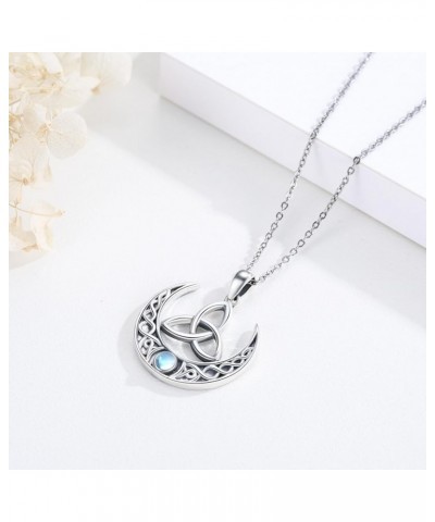 Celtic Moon Necklace 925 Sterling Silver Crescent Necklace Celtic Knot Triangle Necklace Good Luck Irish Gifts for women Girl...