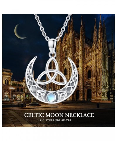 Celtic Moon Necklace 925 Sterling Silver Crescent Necklace Celtic Knot Triangle Necklace Good Luck Irish Gifts for women Girl...