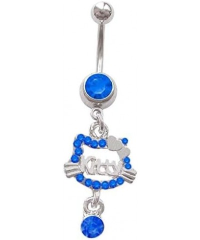 Blue Hello Kitty gem dangle says kitty Belly button navel Ring piercing bar body jewelry 14g $10.18 Body Jewelry