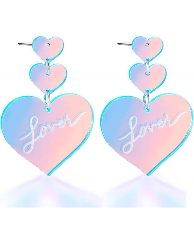 Lover Earrings Dangling Acrylic Love Heart Earrings for Women Lightweight Heart Shaped Studs Valentine's Day Mother's Day Ear...