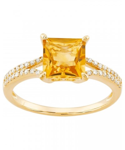 1/8 cttw Diamond Ring with Square-Cut Citrine in 10K Yellow Gold $89.30 Rings