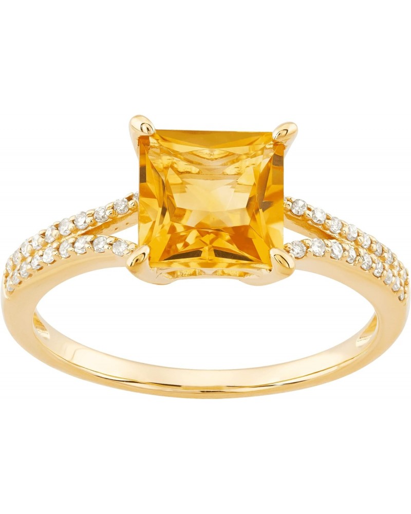 1/8 cttw Diamond Ring with Square-Cut Citrine in 10K Yellow Gold $89.30 Rings