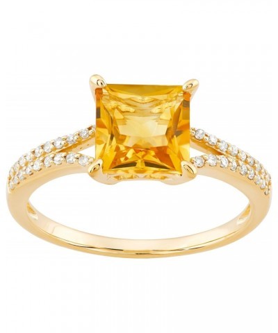 1/8 cttw Diamond Ring with Square-Cut Citrine in 10K Yellow Gold $89.30 Rings