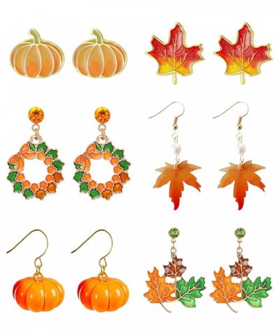 Thanksgiving Earrings for Women Turkey Pumpkin Red Maple Leaf Fall Earrings for Thanksgiving Gifts B:fall earrings-6 pairs $8...