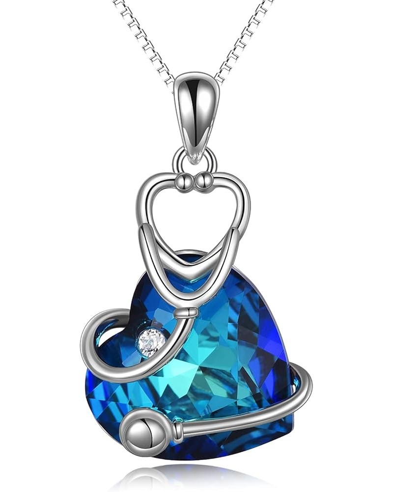 Nurse Gifts for Women Sterling Silver Heart Crystal Necklaces for Nurse Week Graduation Stethoscope Heart $26.40 Necklaces