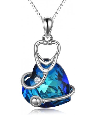 Nurse Gifts for Women Sterling Silver Heart Crystal Necklaces for Nurse Week Graduation Stethoscope Heart $26.40 Necklaces