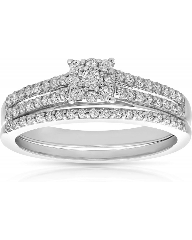 1/2 cttw Diamond Cluster Wedding Engagement Ring Set 14K White Gold Bridal $166.50 Sets