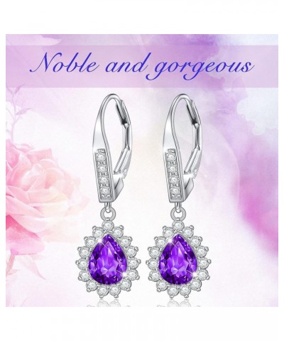 S925 Sterling Silver Vertical Teardrop Colored Created Crystal Rhinestones CZ Dangle Drop Earrings Gifts for Women Purple $8....