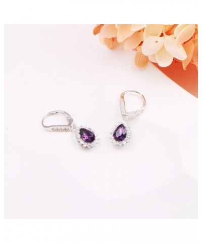 S925 Sterling Silver Vertical Teardrop Colored Created Crystal Rhinestones CZ Dangle Drop Earrings Gifts for Women Purple $8....