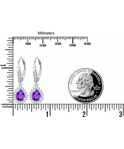 S925 Sterling Silver Vertical Teardrop Colored Created Crystal Rhinestones CZ Dangle Drop Earrings Gifts for Women Purple $8....