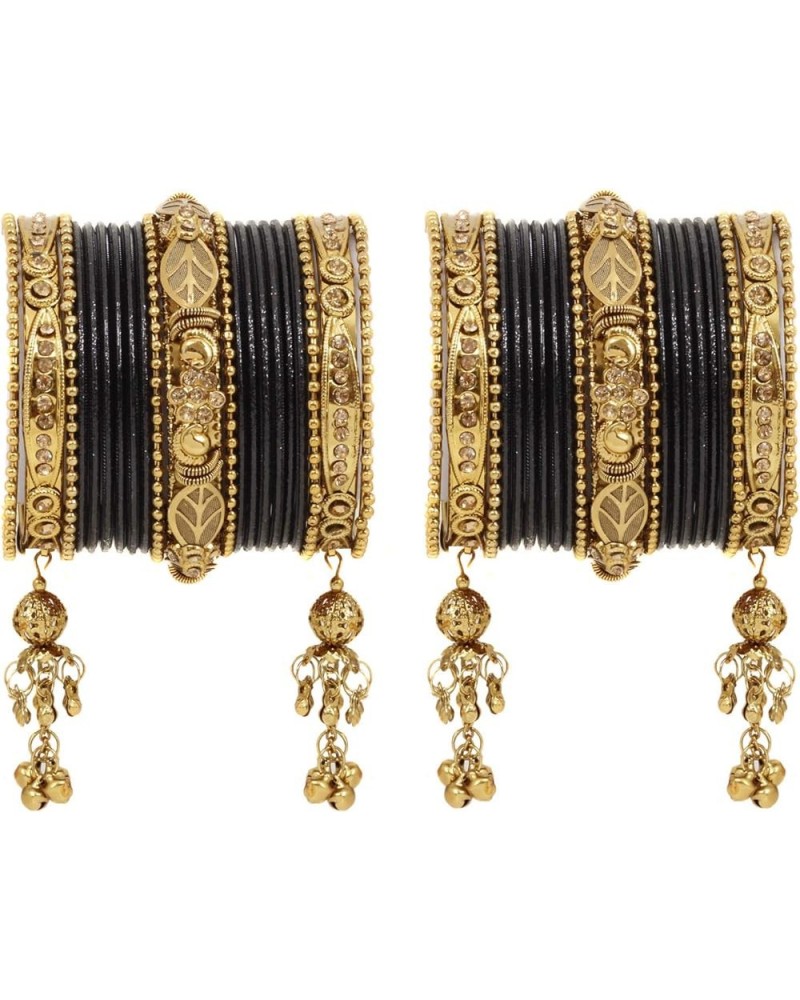 SANARA Traditional Antique Gold Plated Indian Wedding & Festive Occasion 42 Pcs Latken Bangles Set Pair Hanging Jewelry Black...