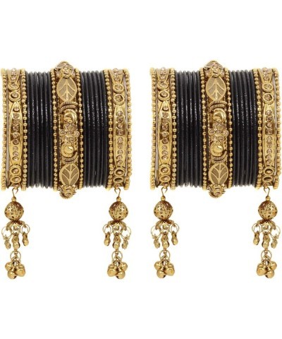 SANARA Traditional Antique Gold Plated Indian Wedding & Festive Occasion 42 Pcs Latken Bangles Set Pair Hanging Jewelry Black...