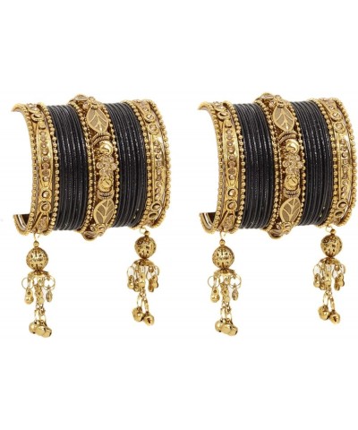 SANARA Traditional Antique Gold Plated Indian Wedding & Festive Occasion 42 Pcs Latken Bangles Set Pair Hanging Jewelry Black...