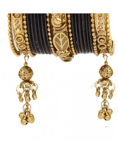 SANARA Traditional Antique Gold Plated Indian Wedding & Festive Occasion 42 Pcs Latken Bangles Set Pair Hanging Jewelry Black...