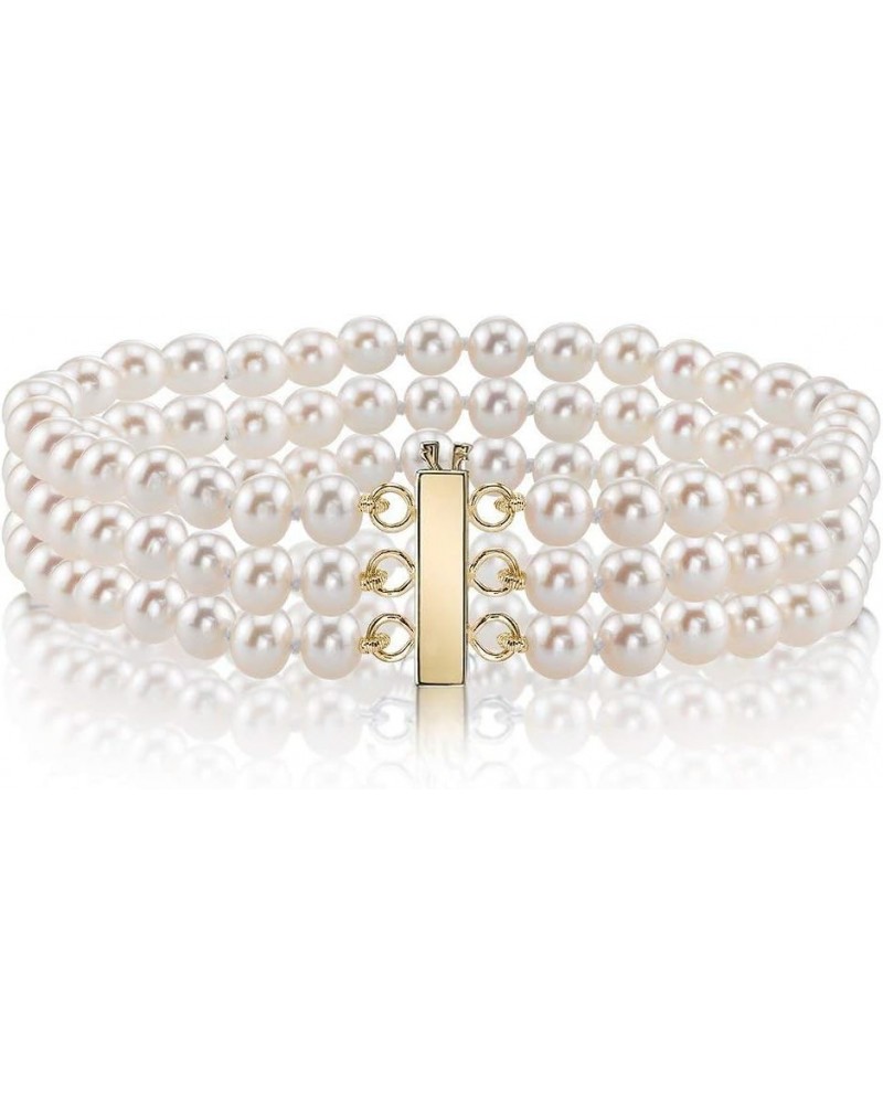 14K Gold 7-8mm AAAA Quality Round White Triple Freshwater Cultured Pearl Bracelet for Women 7.5 Inches Yellow Gold $201.60 Br...