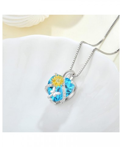 Sunflower Butterfly Necklace Heart Pendant Necklace 925 Sterling Silver Butterfly Jewelry Anniversary Christmas Birthday Gift...