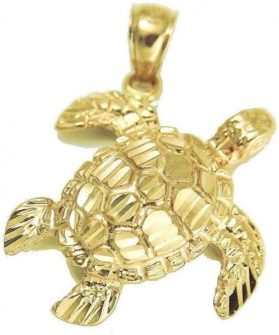 14k Solid yellow gold sparkly diamond cut Hawaiian sea turtle honu pendant Large $45.90 Necklaces