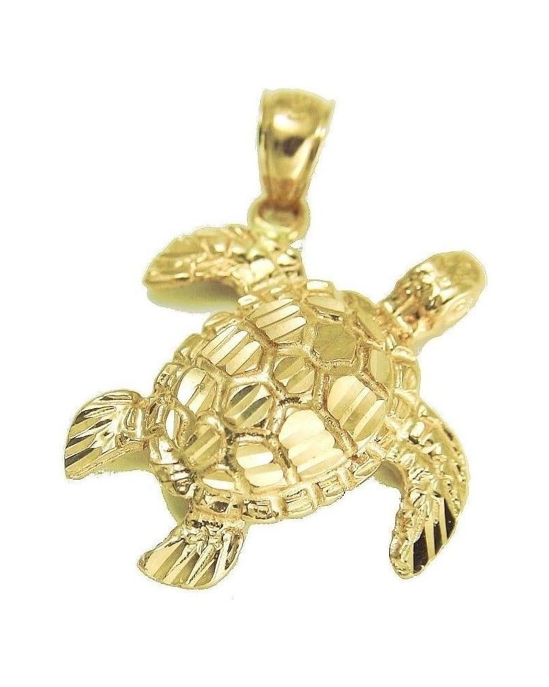 14k Solid yellow gold sparkly diamond cut Hawaiian sea turtle honu pendant Large $45.90 Necklaces