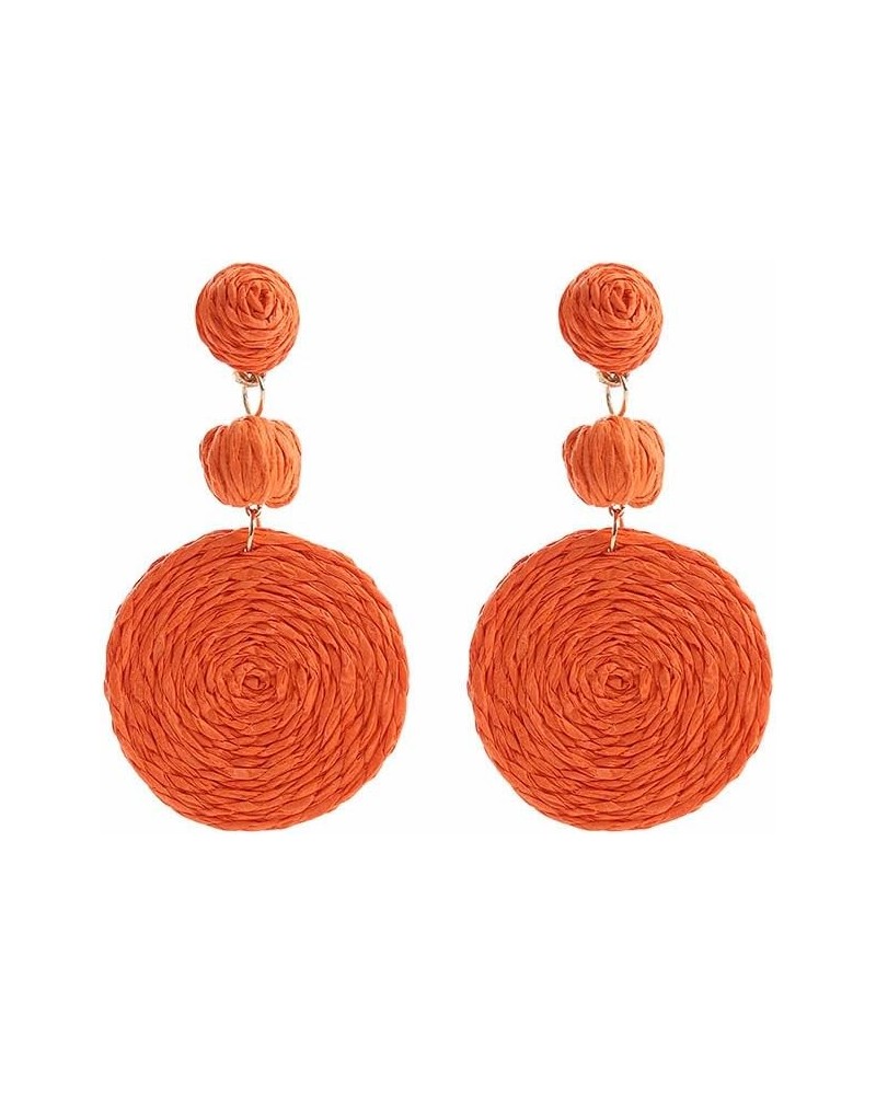 Boho Raffia Ball Earrings Statement Raffia Round Drop Earrings Summer Beach Vacation Jewelry Orange $8.84 Earrings