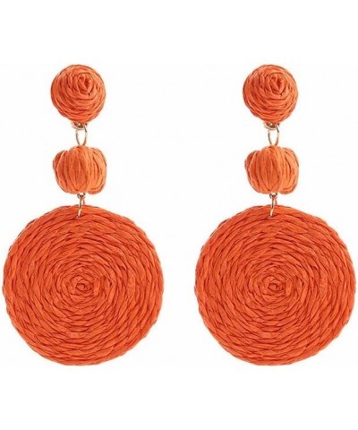 Boho Raffia Ball Earrings Statement Raffia Round Drop Earrings Summer Beach Vacation Jewelry Orange $8.84 Earrings