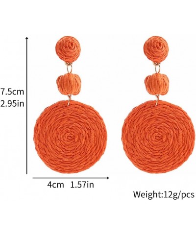 Boho Raffia Ball Earrings Statement Raffia Round Drop Earrings Summer Beach Vacation Jewelry Orange $8.84 Earrings