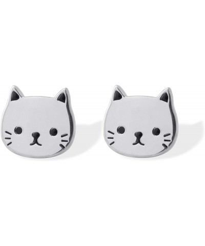 Jewelry Sterling Silver Cute Cat with Black Resin Stud Earrings $12.80 Earrings