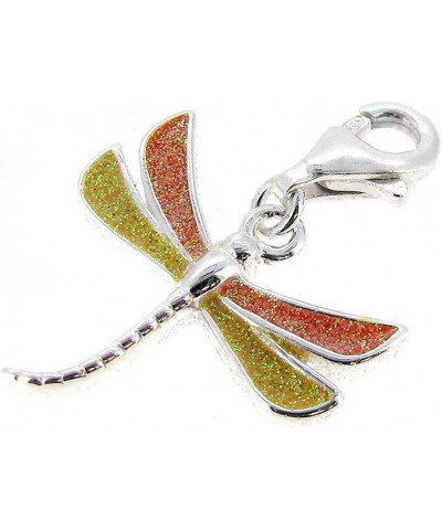 925 Sterling Silver Dragonfly Glitter Enamel Dangle Clasp European Lobster Clip On Charm $9.65 Bracelets