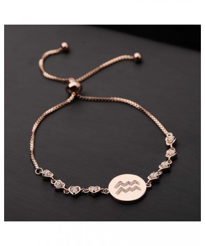 Rose Gold Zodiac Sign Adjustable Bracelet Birthday Gift for Women Girls BR-Aquarius $10.39 Bracelets