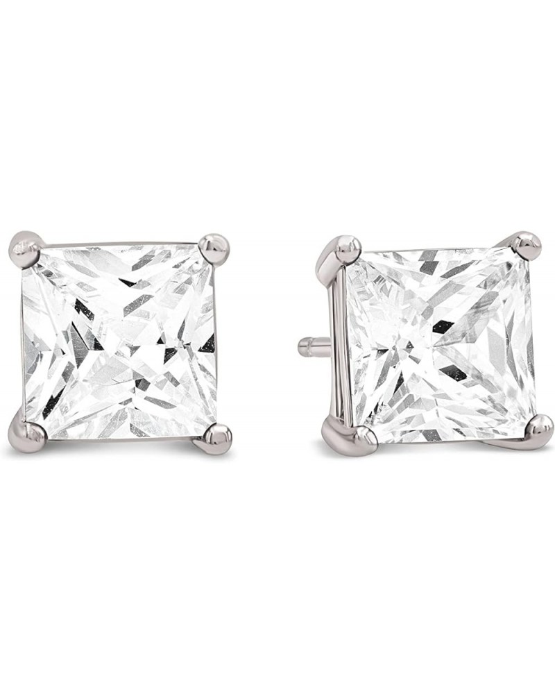 Sterling Silver & Yellow Gold Plated Sterling Silver Stud Earrings | Square Princess Cut CZ Cubic Zirconia for Women, Girls a...