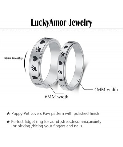 Spinner Ring for Women Anxiety Relief - 4mm width Carved moon star and Puppy Pet Lovers Paw Print Ring Stainless Steel Fidget...