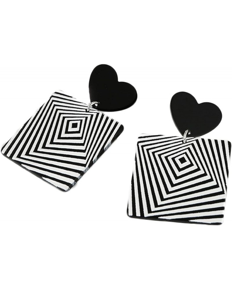 Acrylic Black White Irregular Geometric Striped Checkered Dangle Drop Earrings Minimalist Love Heart Flower Pattern Statement...